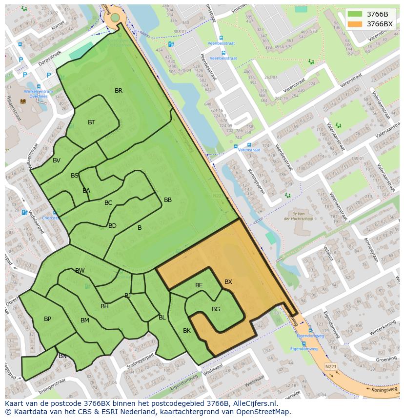 Afbeelding van het postcodegebied 3766 BX op de kaart.