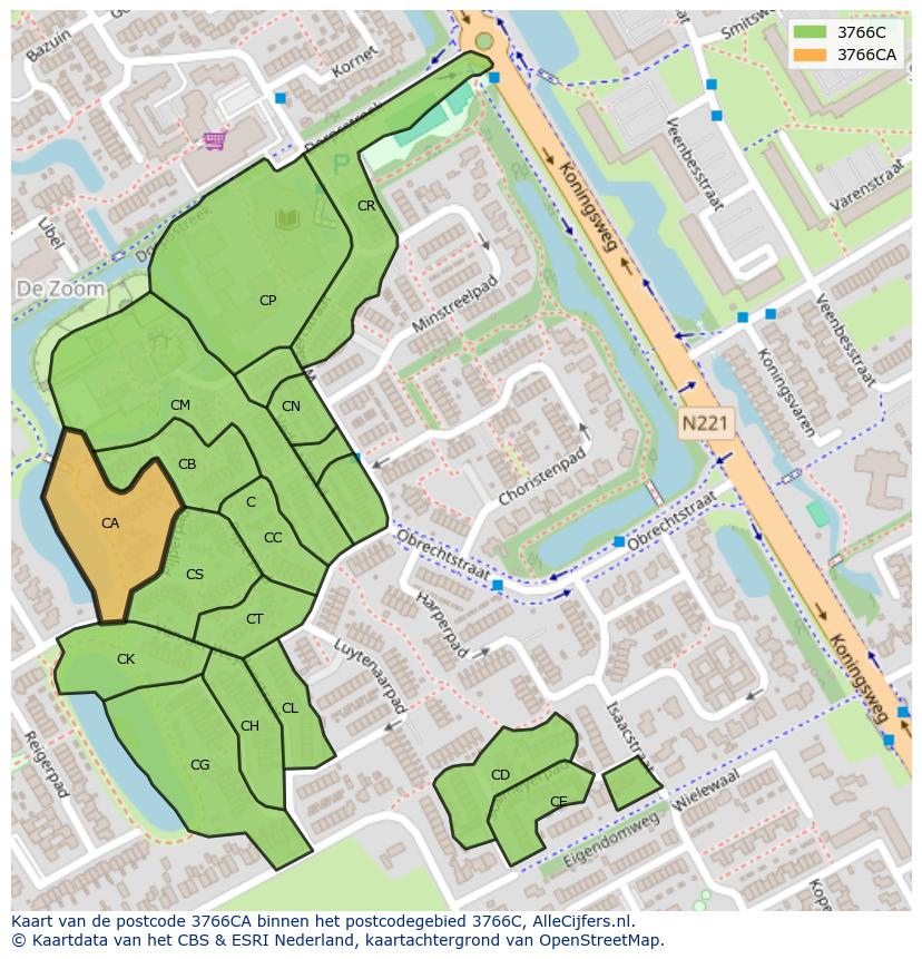 Afbeelding van het postcodegebied 3766 CA op de kaart.
