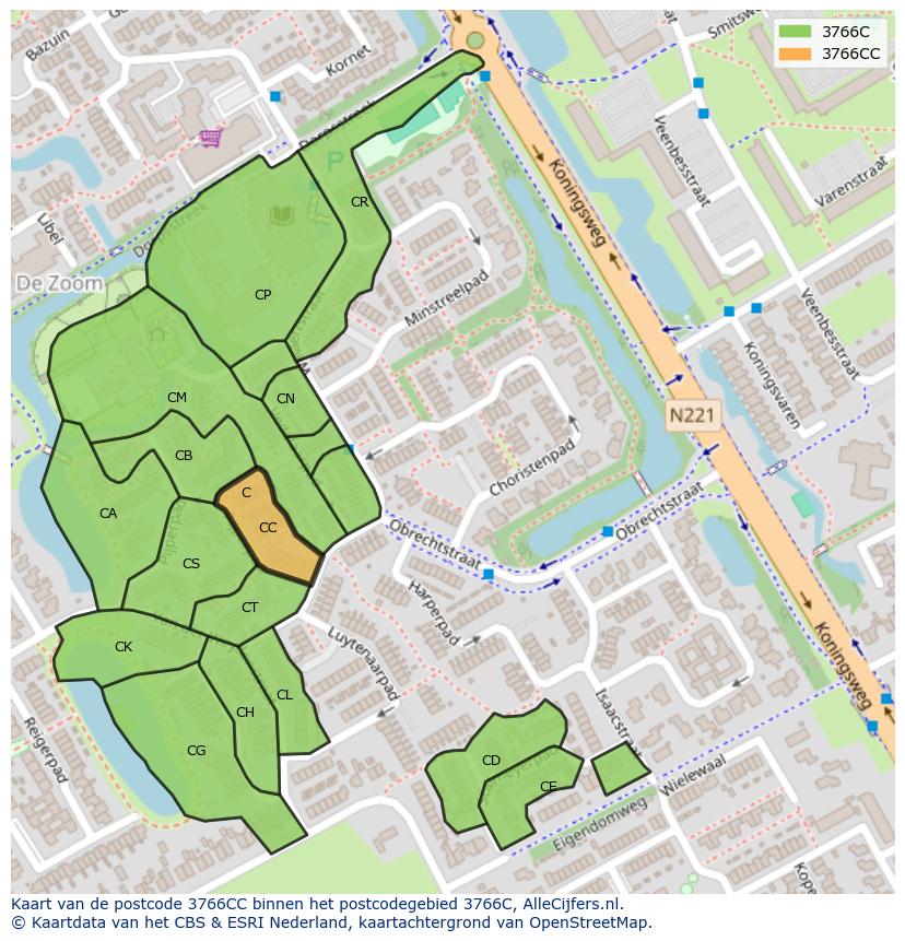 Afbeelding van het postcodegebied 3766 CC op de kaart.