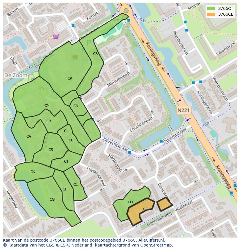 Afbeelding van het postcodegebied 3766 CE op de kaart.