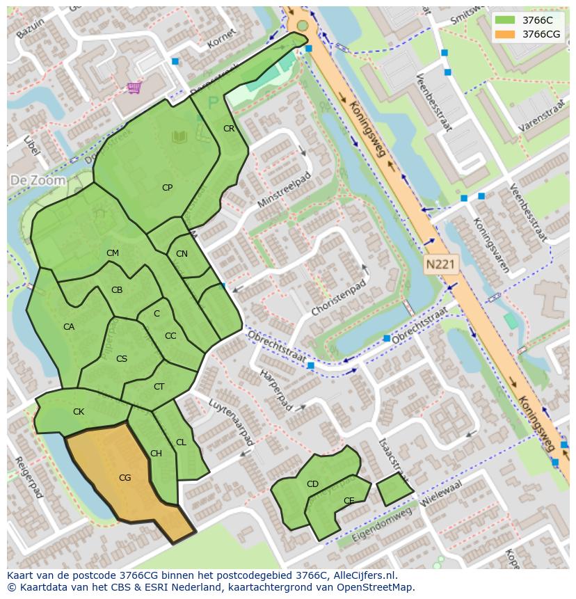 Afbeelding van het postcodegebied 3766 CG op de kaart.