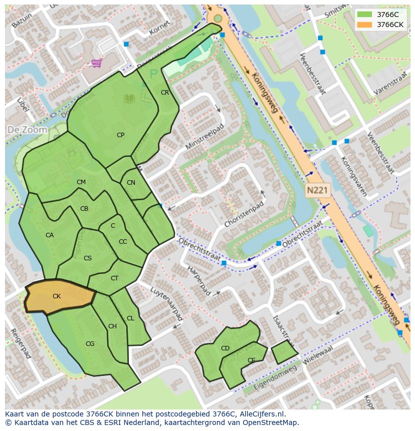Afbeelding van het postcodegebied 3766 CK op de kaart.