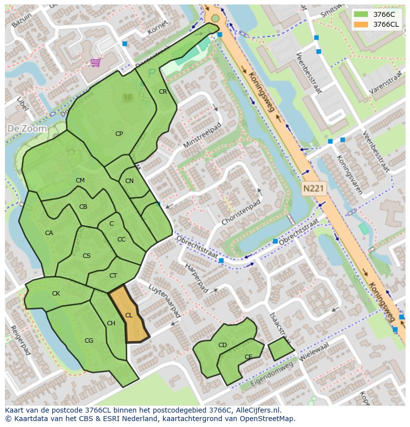 Afbeelding van het postcodegebied 3766 CL op de kaart.