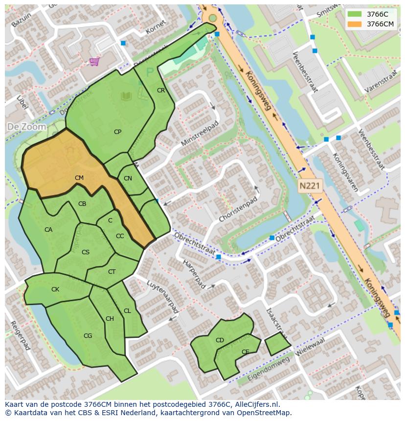 Afbeelding van het postcodegebied 3766 CM op de kaart.