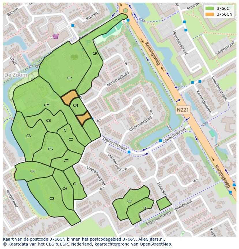 Afbeelding van het postcodegebied 3766 CN op de kaart.