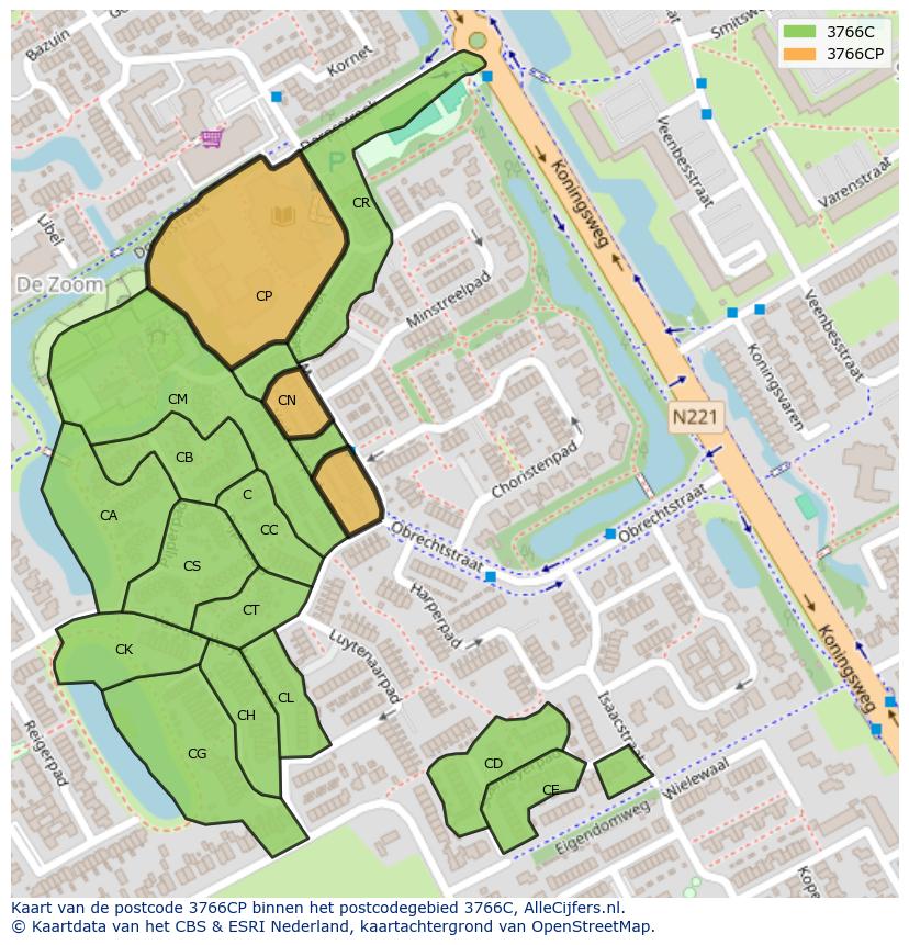 Afbeelding van het postcodegebied 3766 CP op de kaart.