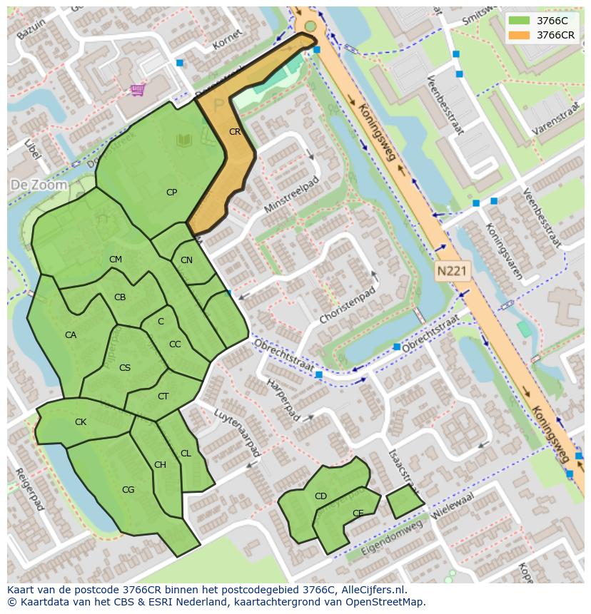 Afbeelding van het postcodegebied 3766 CR op de kaart.