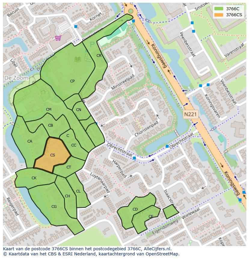 Afbeelding van het postcodegebied 3766 CS op de kaart.