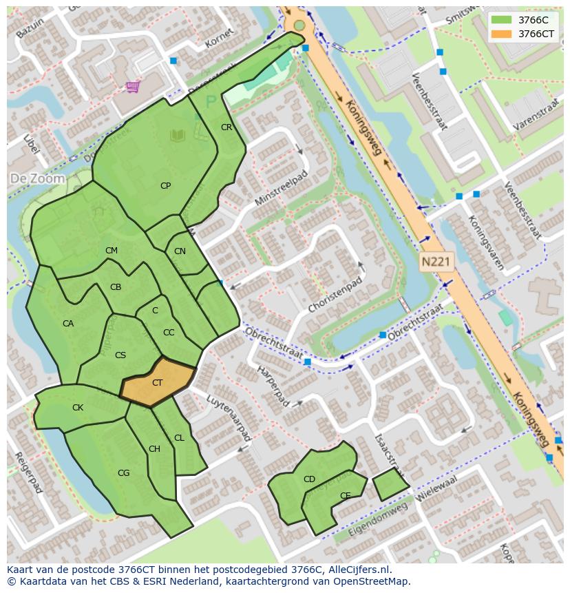 Afbeelding van het postcodegebied 3766 CT op de kaart.