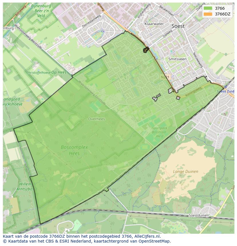 Afbeelding van het postcodegebied 3766 DZ op de kaart.