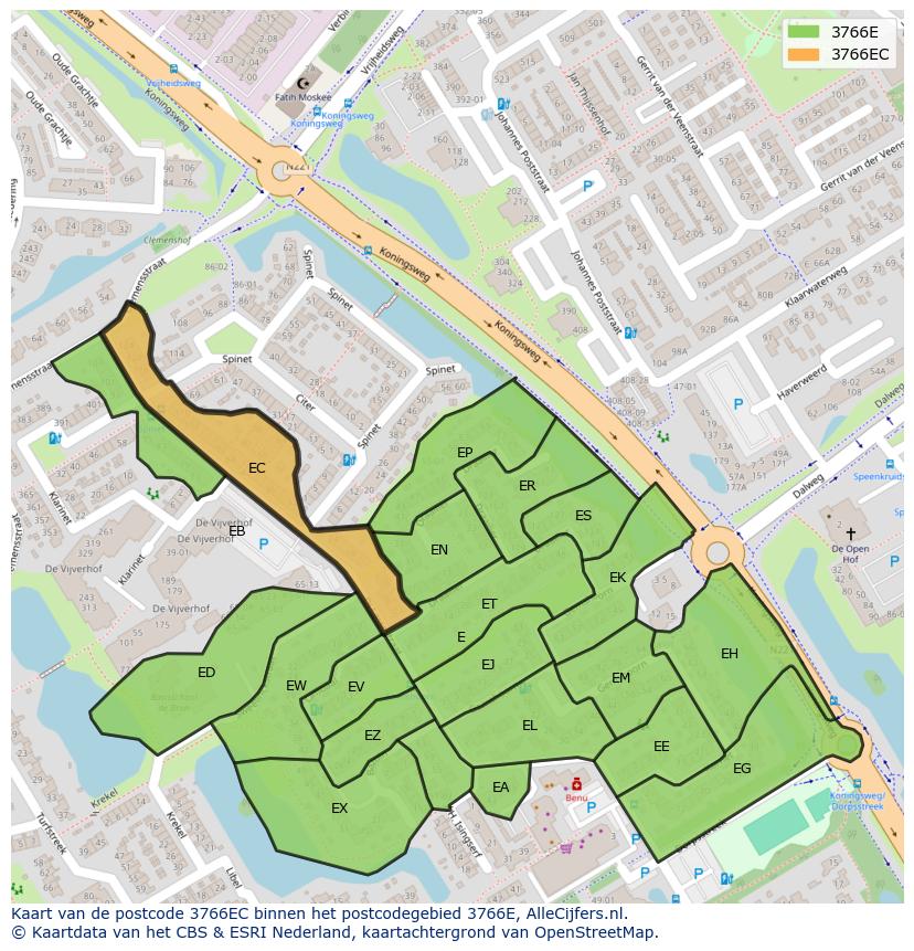 Afbeelding van het postcodegebied 3766 EC op de kaart.