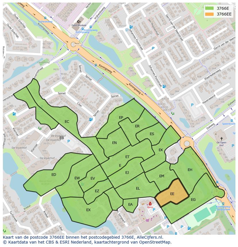 Afbeelding van het postcodegebied 3766 EE op de kaart.