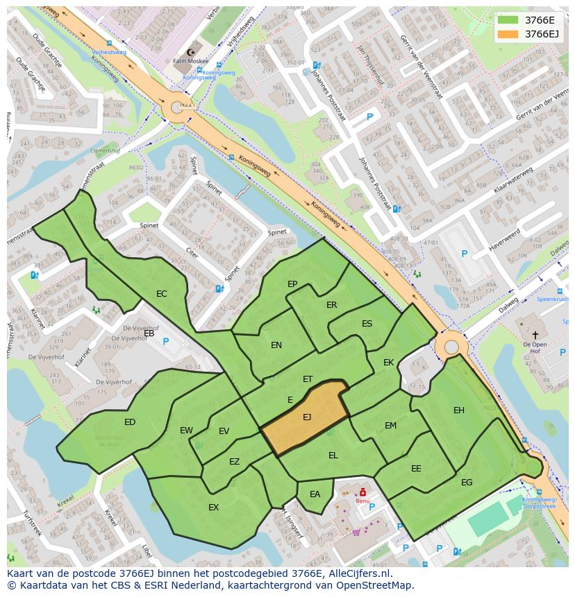 Afbeelding van het postcodegebied 3766 EJ op de kaart.
