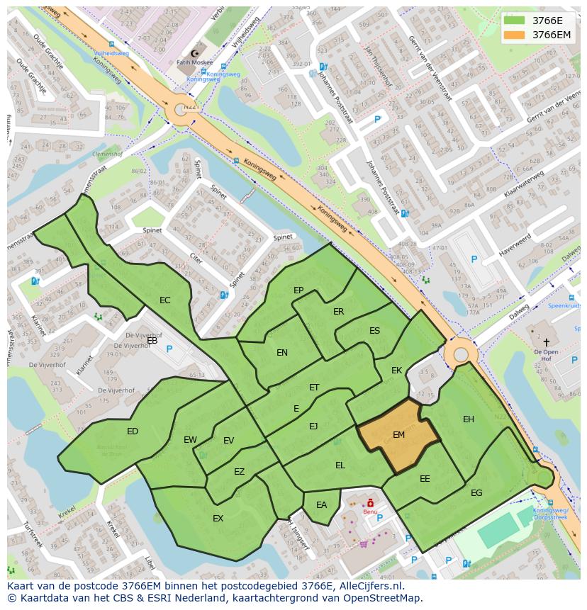 Afbeelding van het postcodegebied 3766 EM op de kaart.