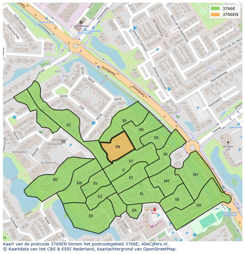 Afbeelding van het postcodegebied 3766 EN op de kaart.