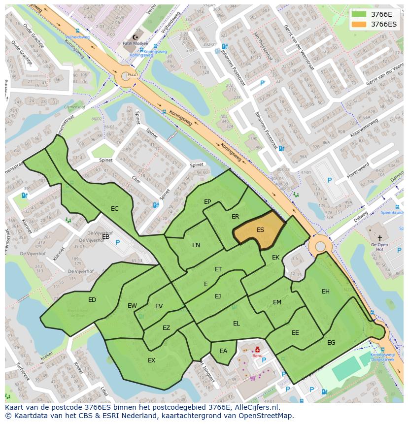 Afbeelding van het postcodegebied 3766 ES op de kaart.