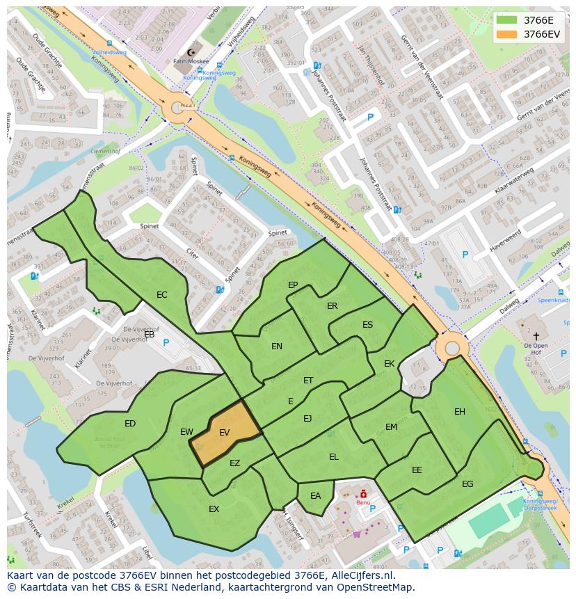 Afbeelding van het postcodegebied 3766 EV op de kaart.