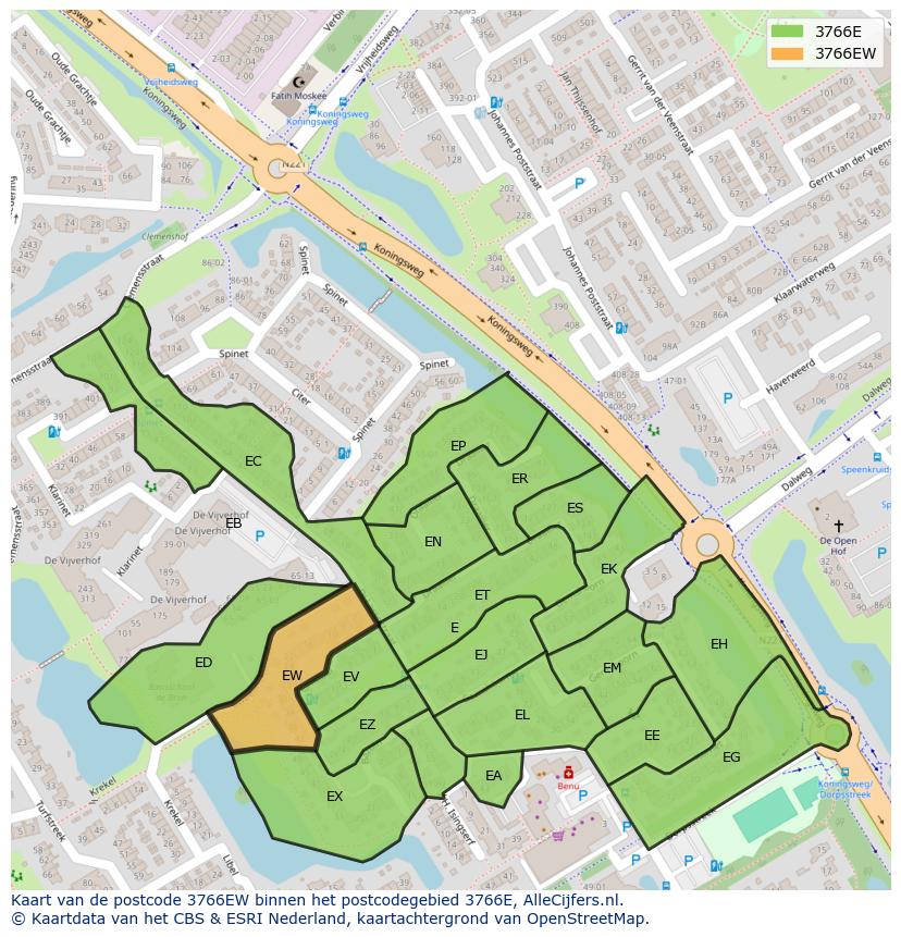 Afbeelding van het postcodegebied 3766 EW op de kaart.