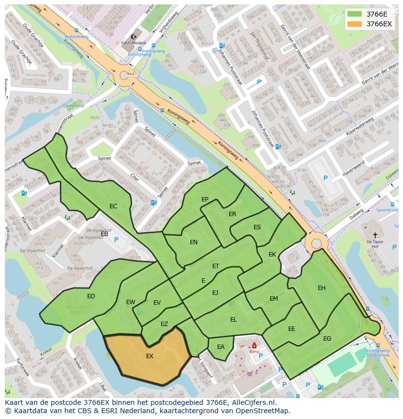 Afbeelding van het postcodegebied 3766 EX op de kaart.
