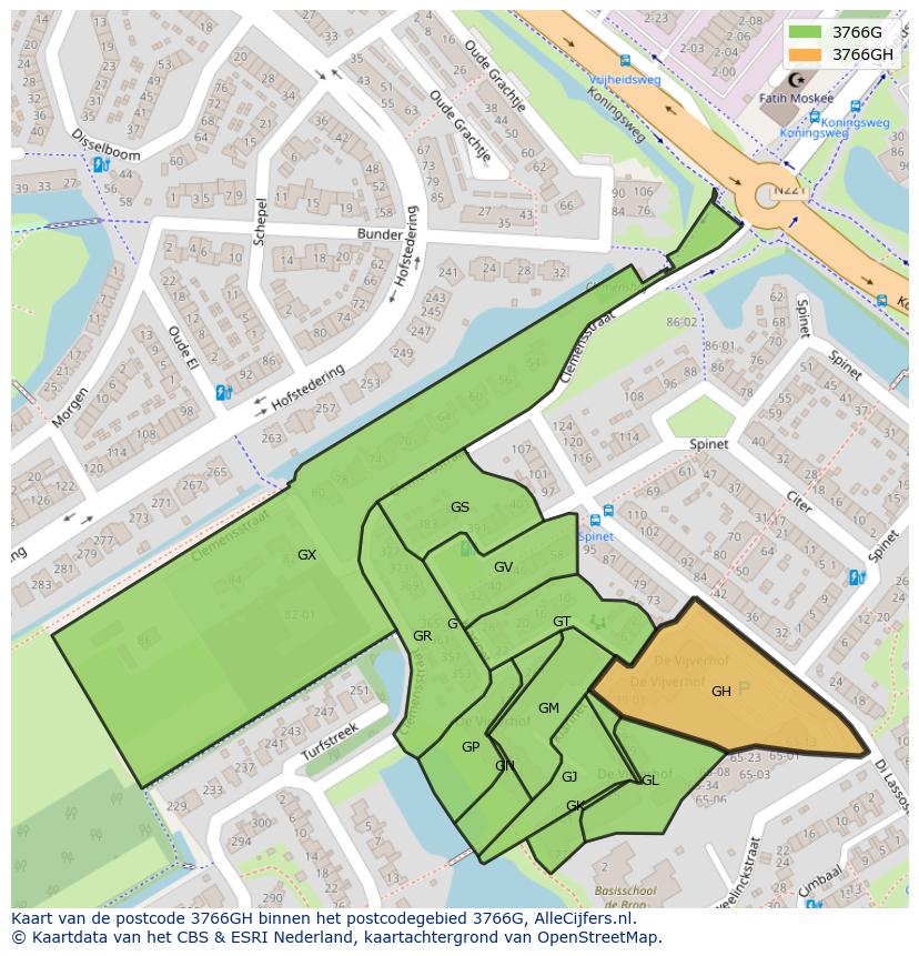 Afbeelding van het postcodegebied 3766 GH op de kaart.