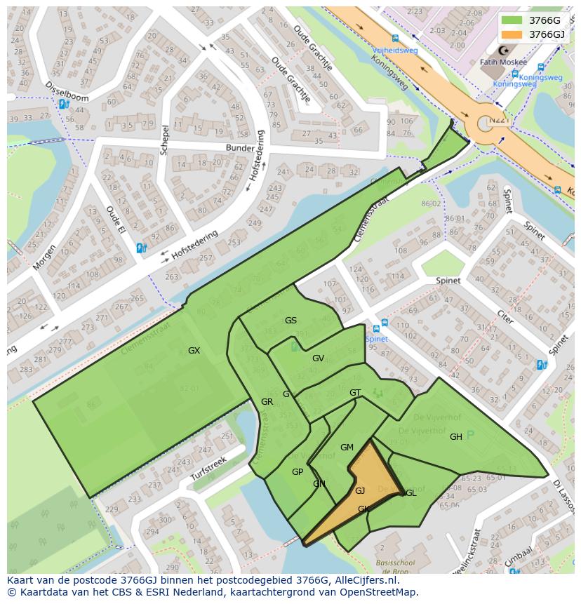 Afbeelding van het postcodegebied 3766 GJ op de kaart.