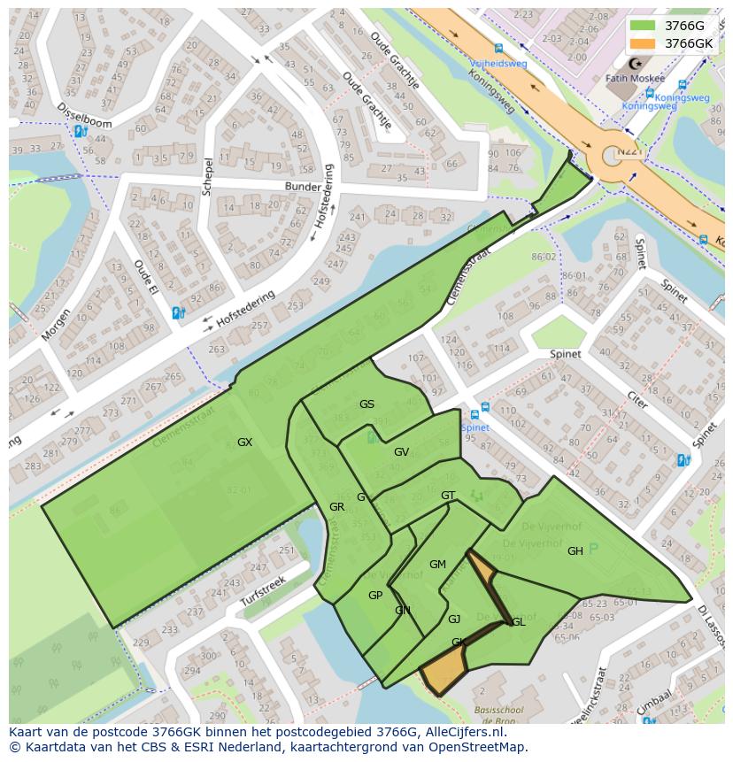 Afbeelding van het postcodegebied 3766 GK op de kaart.