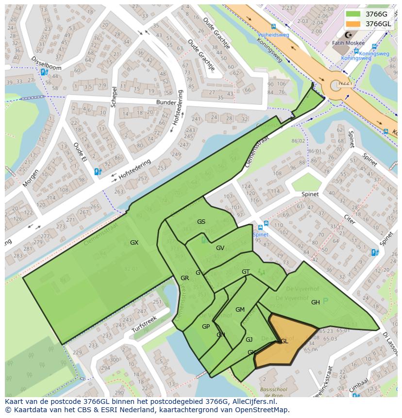 Afbeelding van het postcodegebied 3766 GL op de kaart.