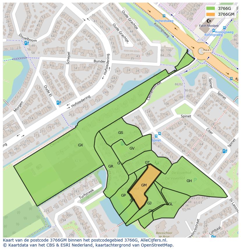 Afbeelding van het postcodegebied 3766 GM op de kaart.