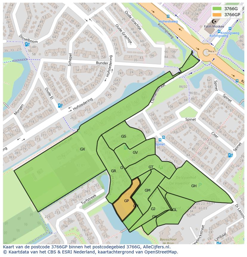 Afbeelding van het postcodegebied 3766 GP op de kaart.