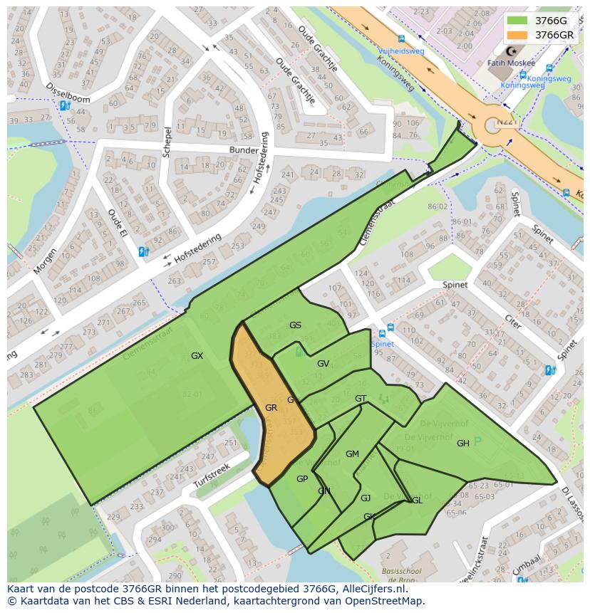 Afbeelding van het postcodegebied 3766 GR op de kaart.