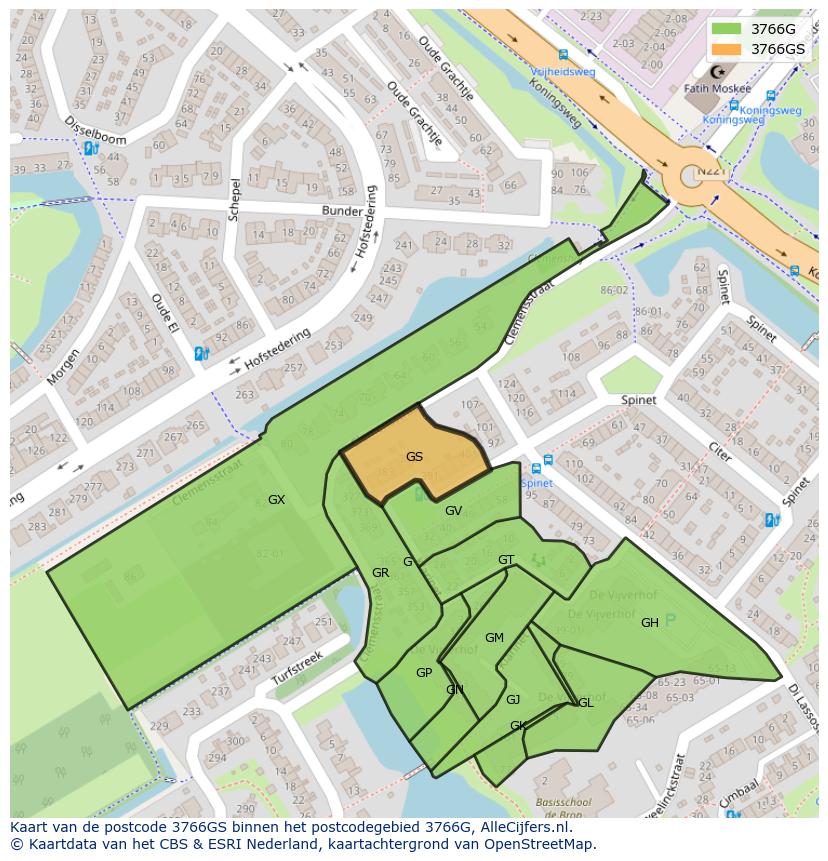 Afbeelding van het postcodegebied 3766 GS op de kaart.