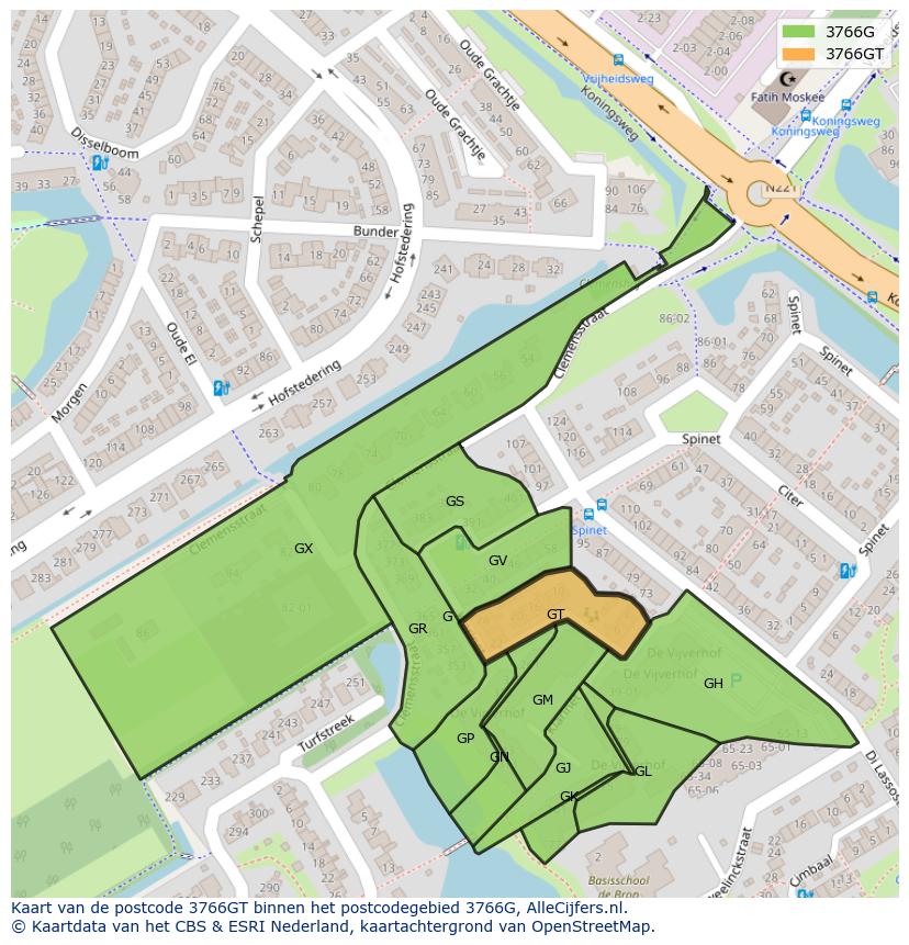 Afbeelding van het postcodegebied 3766 GT op de kaart.