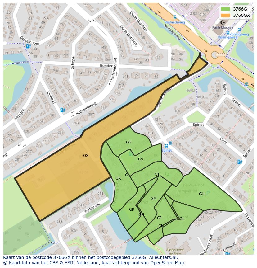 Afbeelding van het postcodegebied 3766 GX op de kaart.