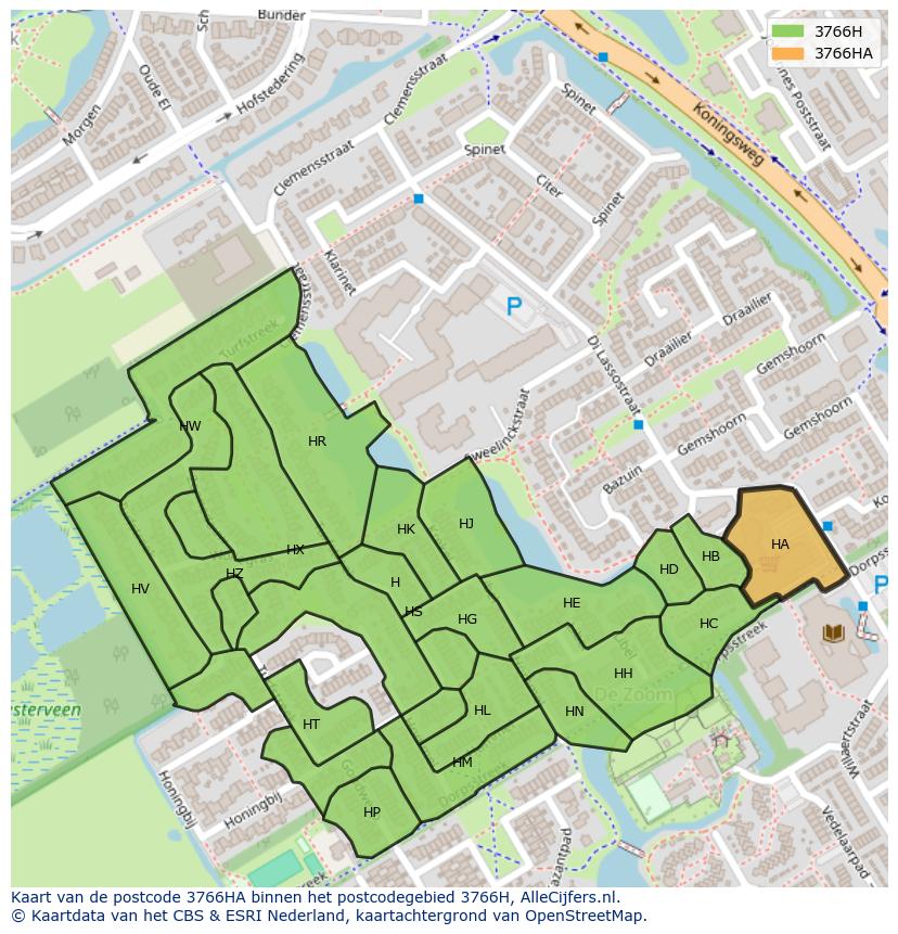 Afbeelding van het postcodegebied 3766 HA op de kaart.