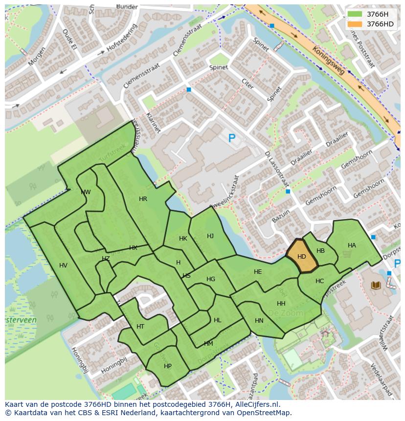 Afbeelding van het postcodegebied 3766 HD op de kaart.