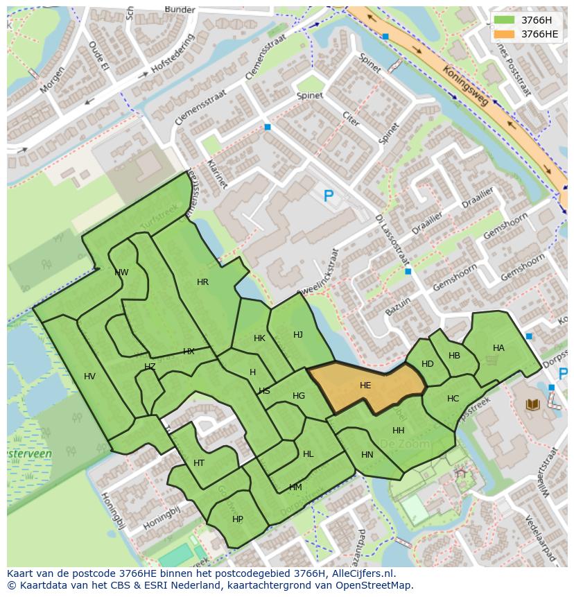 Afbeelding van het postcodegebied 3766 HE op de kaart.