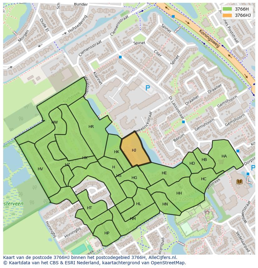 Afbeelding van het postcodegebied 3766 HJ op de kaart.