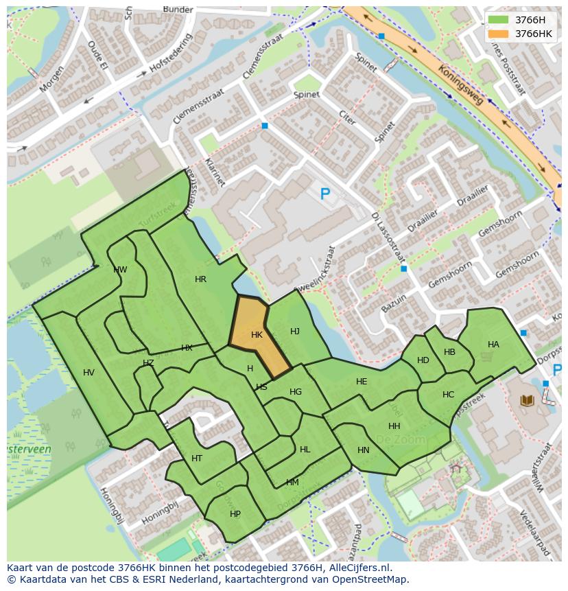 Afbeelding van het postcodegebied 3766 HK op de kaart.