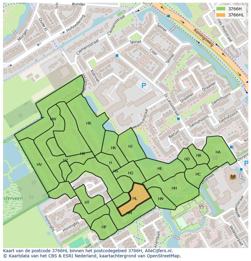 Afbeelding van het postcodegebied 3766 HL op de kaart.