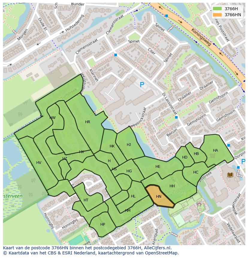Afbeelding van het postcodegebied 3766 HN op de kaart.