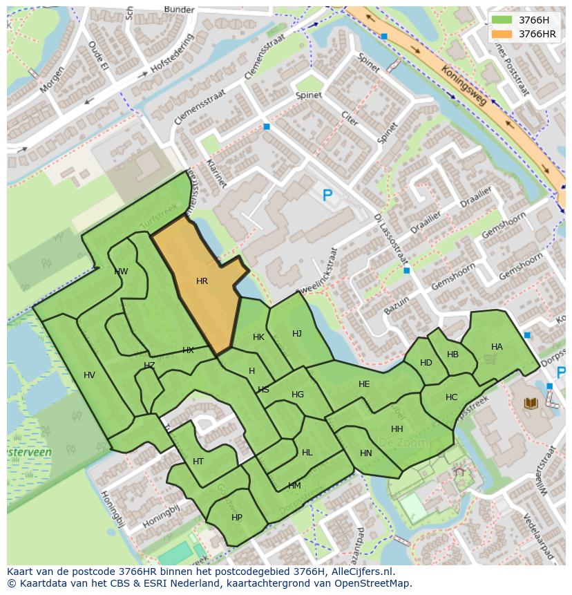 Afbeelding van het postcodegebied 3766 HR op de kaart.