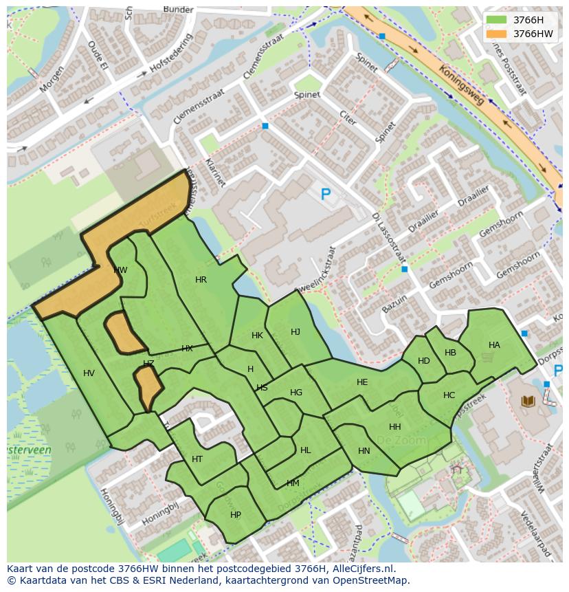 Afbeelding van het postcodegebied 3766 HW op de kaart.