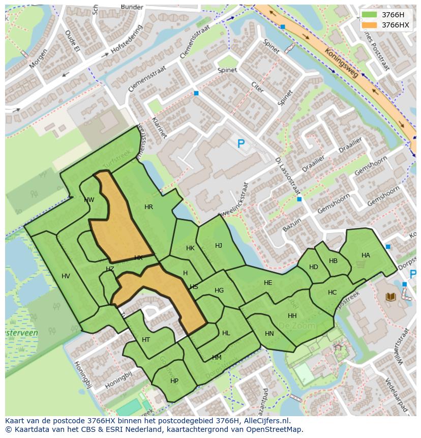 Afbeelding van het postcodegebied 3766 HX op de kaart.