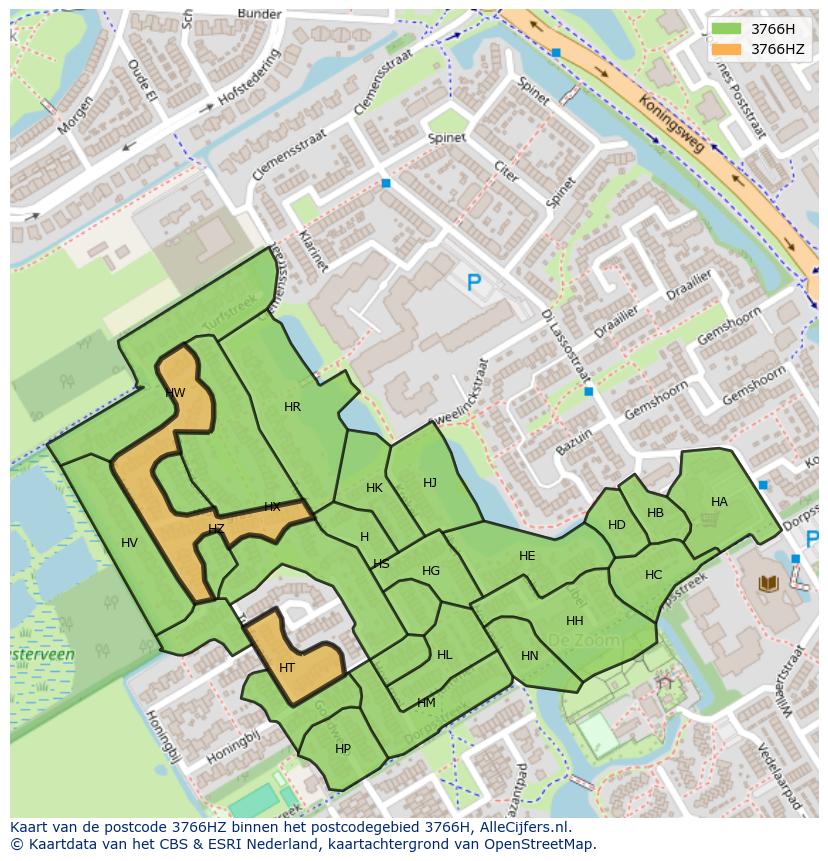 Afbeelding van het postcodegebied 3766 HZ op de kaart.
