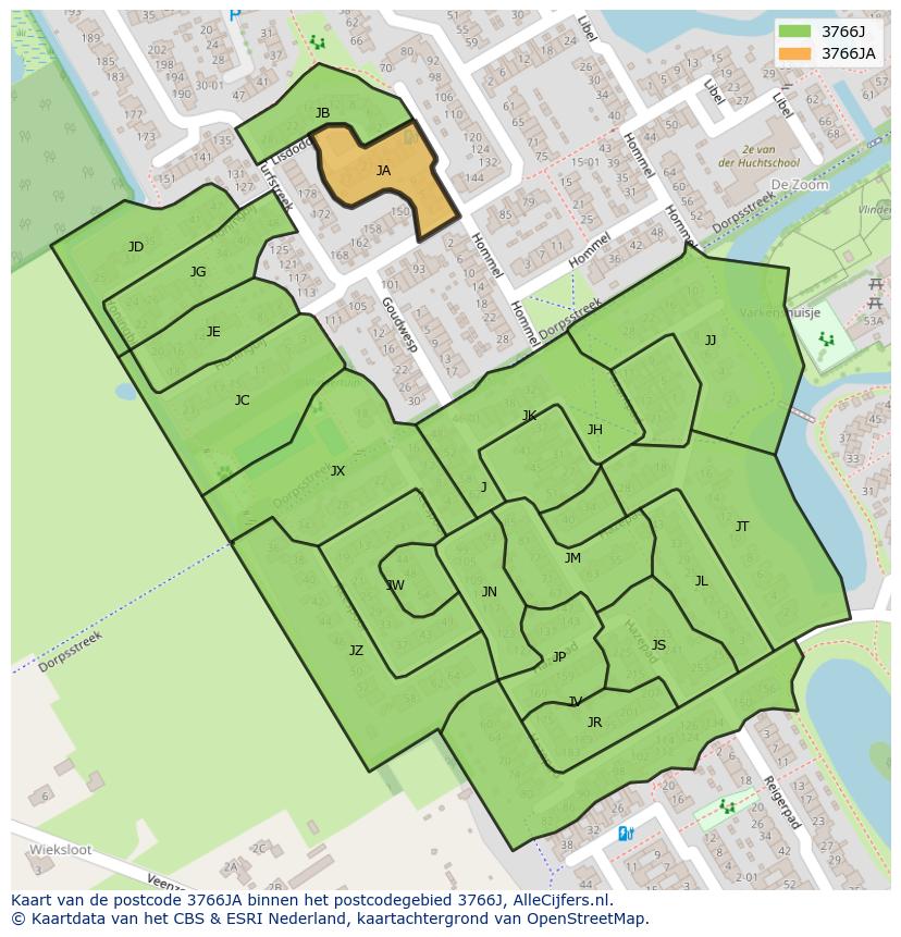 Afbeelding van het postcodegebied 3766 JA op de kaart.