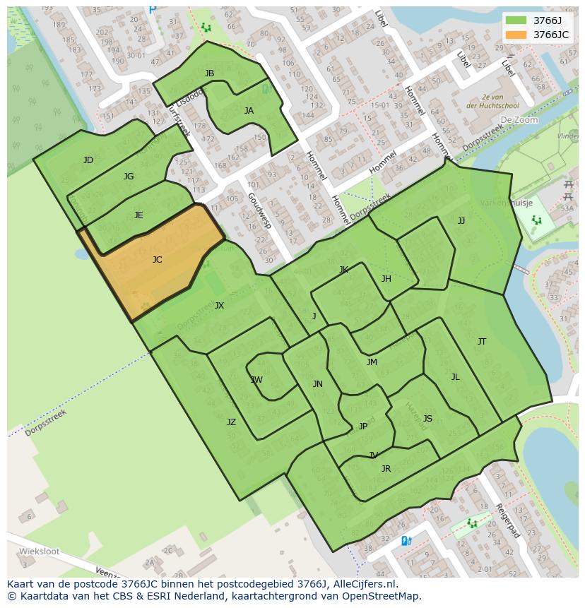 Afbeelding van het postcodegebied 3766 JC op de kaart.
