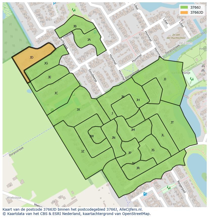 Afbeelding van het postcodegebied 3766 JD op de kaart.