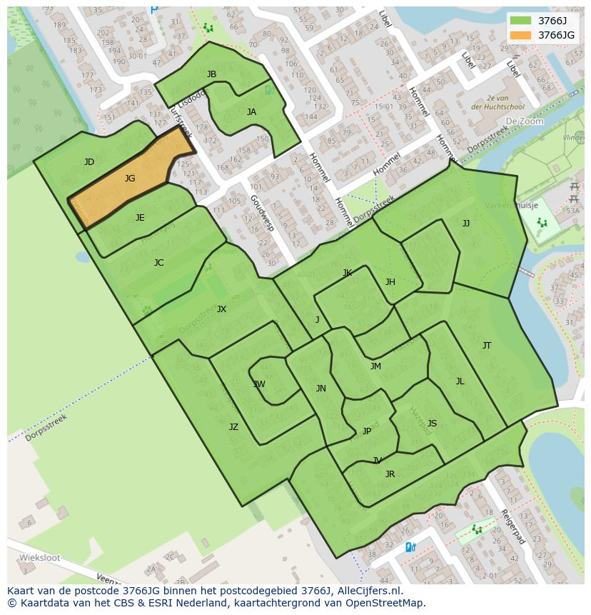 Afbeelding van het postcodegebied 3766 JG op de kaart.