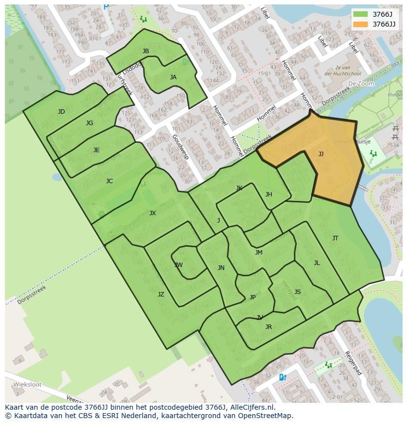 Afbeelding van het postcodegebied 3766 JJ op de kaart.