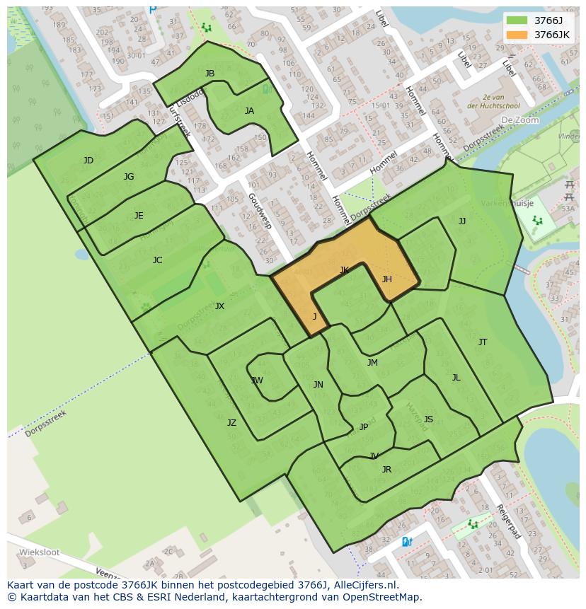 Afbeelding van het postcodegebied 3766 JK op de kaart.